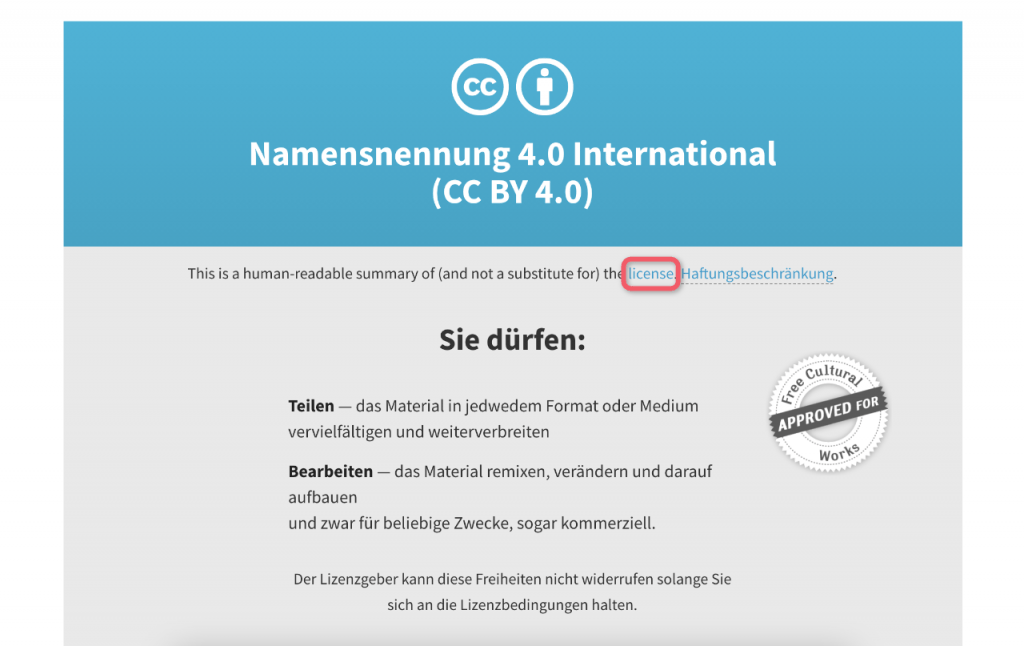 Markierung "licens" Namensnennung bei CC BY 4.0